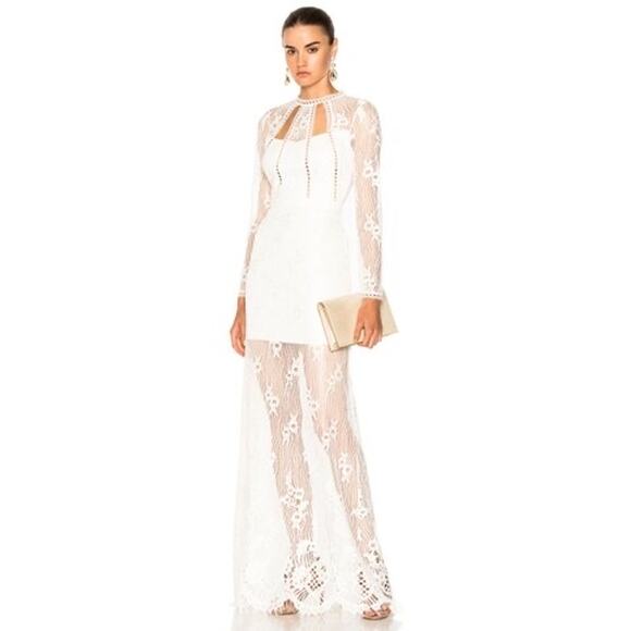 ALEXIS Guipure Lace PEARLY Ivory keyhole back Rizer Long Dress XS - Picture 1 of 16